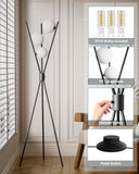 60IN Dimmable Black Tripod Floor Lamp, Mid Century Standing Lamps with 3 Globe Soft Warm White Eye Care 3000K Bulbs