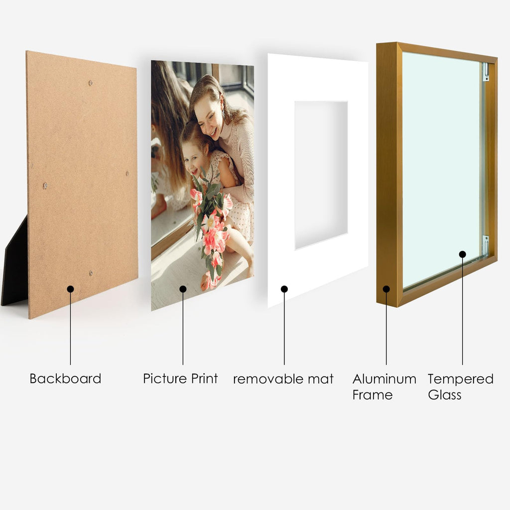 8x10 Bronze Aluminum Frame, For 5x7 Photo, With Mat