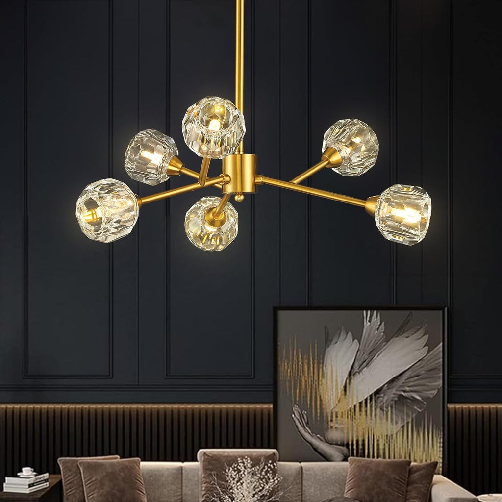 Sputnik Chandeliers for Dining Room Light Fixture Over Table, Modern Crystal Chandeliers, 6 Lights Gold Lighting Fixtures for Living Room Bedroom Kitchen Island A116-B094VHR2S7