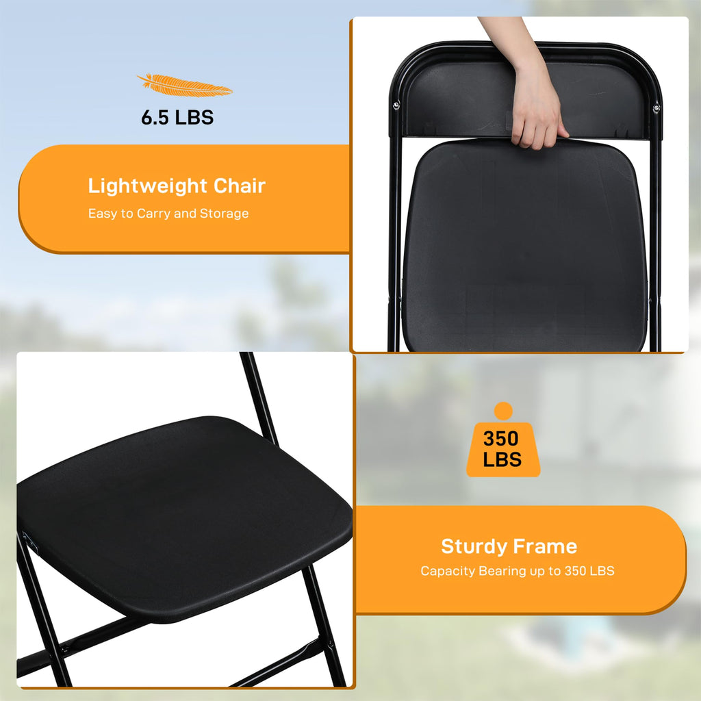 60 Pack Black Plastic Folding Chairs, Portable Party Chairs, Stackable Commercial Seats with Steel Frame Wedding