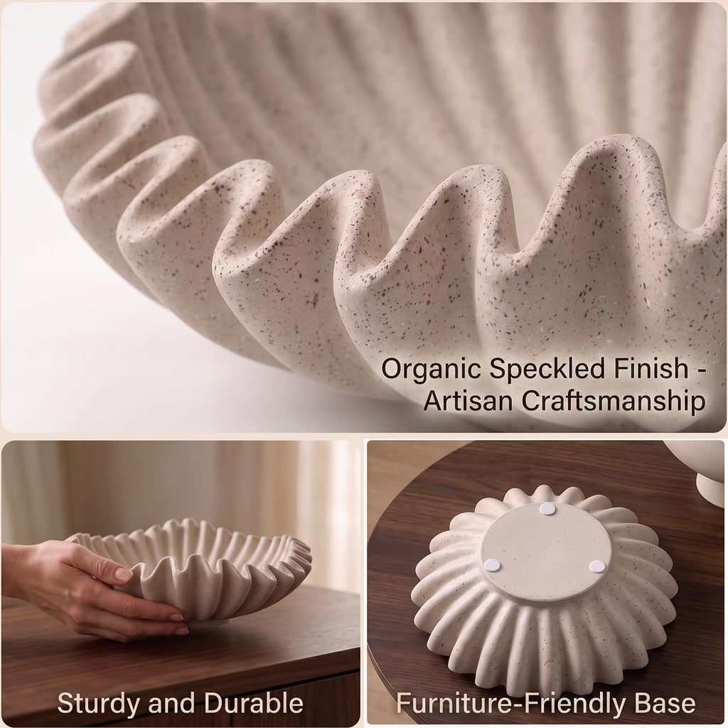 Decorative Bowl for Coffee Table, Modern Handcraft Ruffle Entryway Key Bowl | Resin Wavy Centerpiece Bowl with