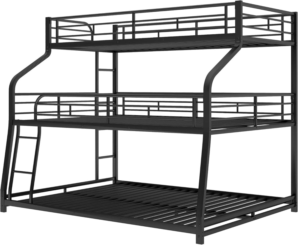 Heavy Duty Triple Bunk Bed for Multiple Kids,Twin XL Over Full XL Over Queen Triple Bunk Bed with Long and Short