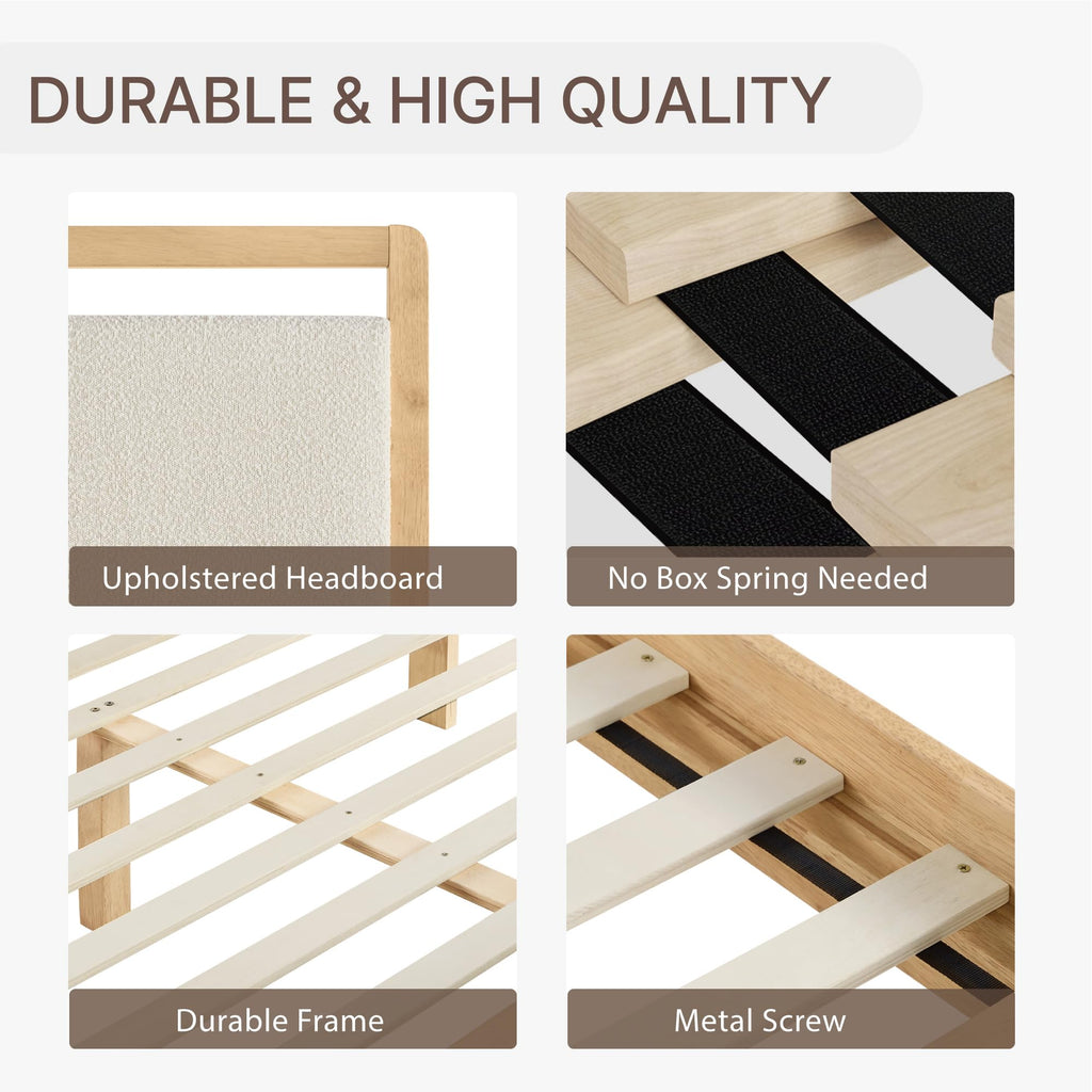 Wood Bed Frame, with USB Headboard & Footboard, Oat, Full
