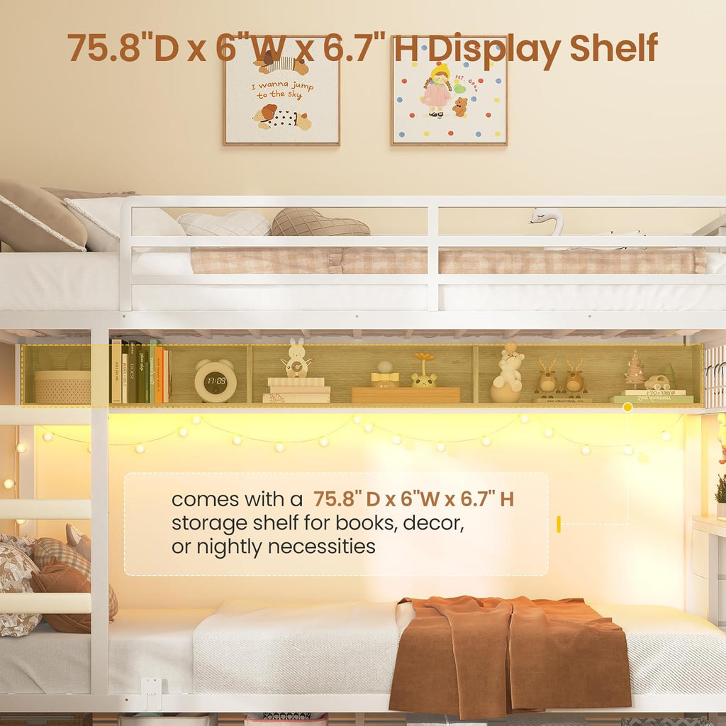 Bunk Bed Twin Over Twin with Charging Station and LED Lights