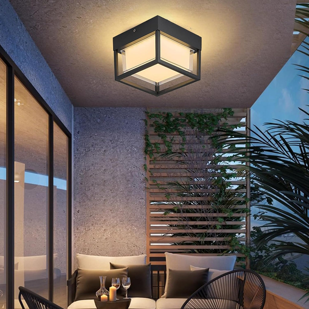 Outdoor Ceiling Porch Light LED Flush Mount for Wall or Ceiling, Square Exterior Wall Lamp for Front Porch,Garage