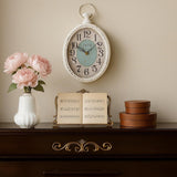 Oval Retro Wall Clock, Rustic Silent Clocks, Elegant Vintage Style, White Antique Design