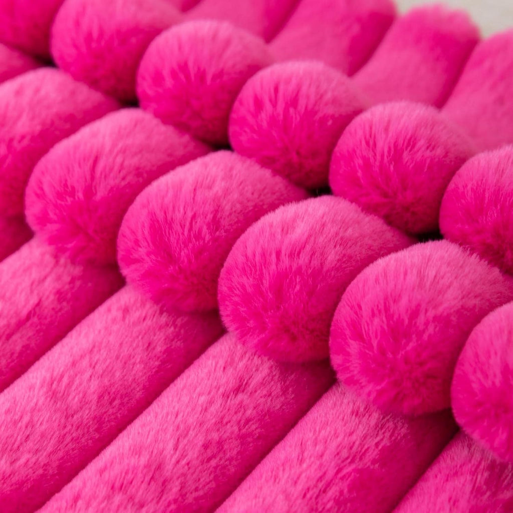 Set of 2 Hot Pink Faux Fur Decorative Throw Pillow Covers Fluffy Striped Pillowcase Cushion Covers 18 x 18 Inch Decor