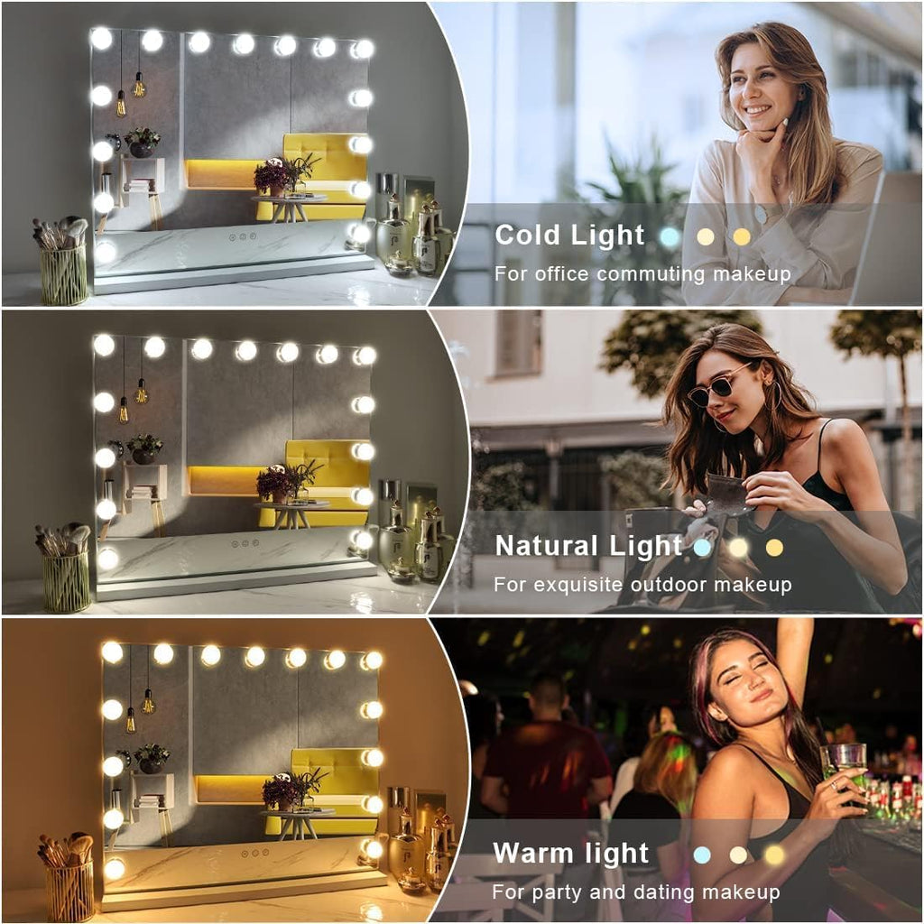 Vanity Mirror with Lights, Hollywood Lighted Makeup Mirror with 15 Dimmable LED Bulbs for Dressing Room & Bedroom