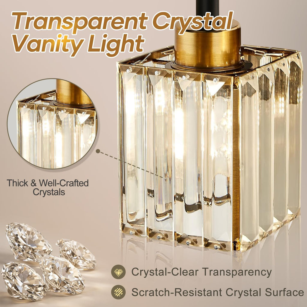 Modern Crystal Bathroom Vanity Light 4-Lights Gold Bathroom Light Fixtures Over Mirror Black and Gold Vanity Lighting