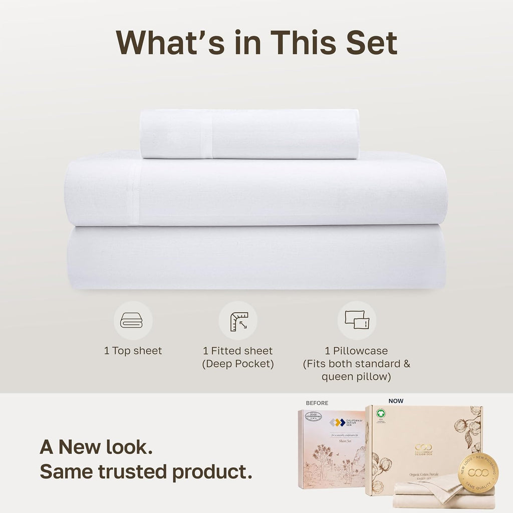 100% Organic Cotton California King Sheet Sets, White