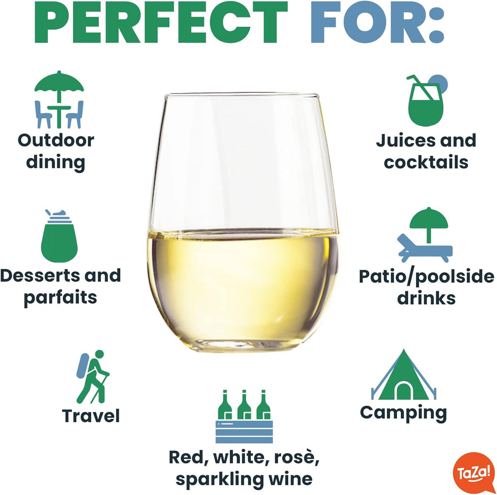 Outdoor Wine Glasses Stemless, 16oz Set of 4, Unbreakable Tritan Plastic Drinkware, Dishwasher Safe Reusable Glasses