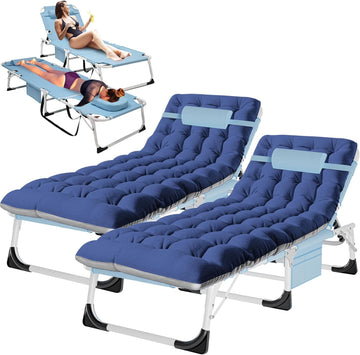 Folding Lounge Chair with Face Opening - Adjustable Outdoor Reclining Tanning Chair with Mattress, Heavy-Duty Sun