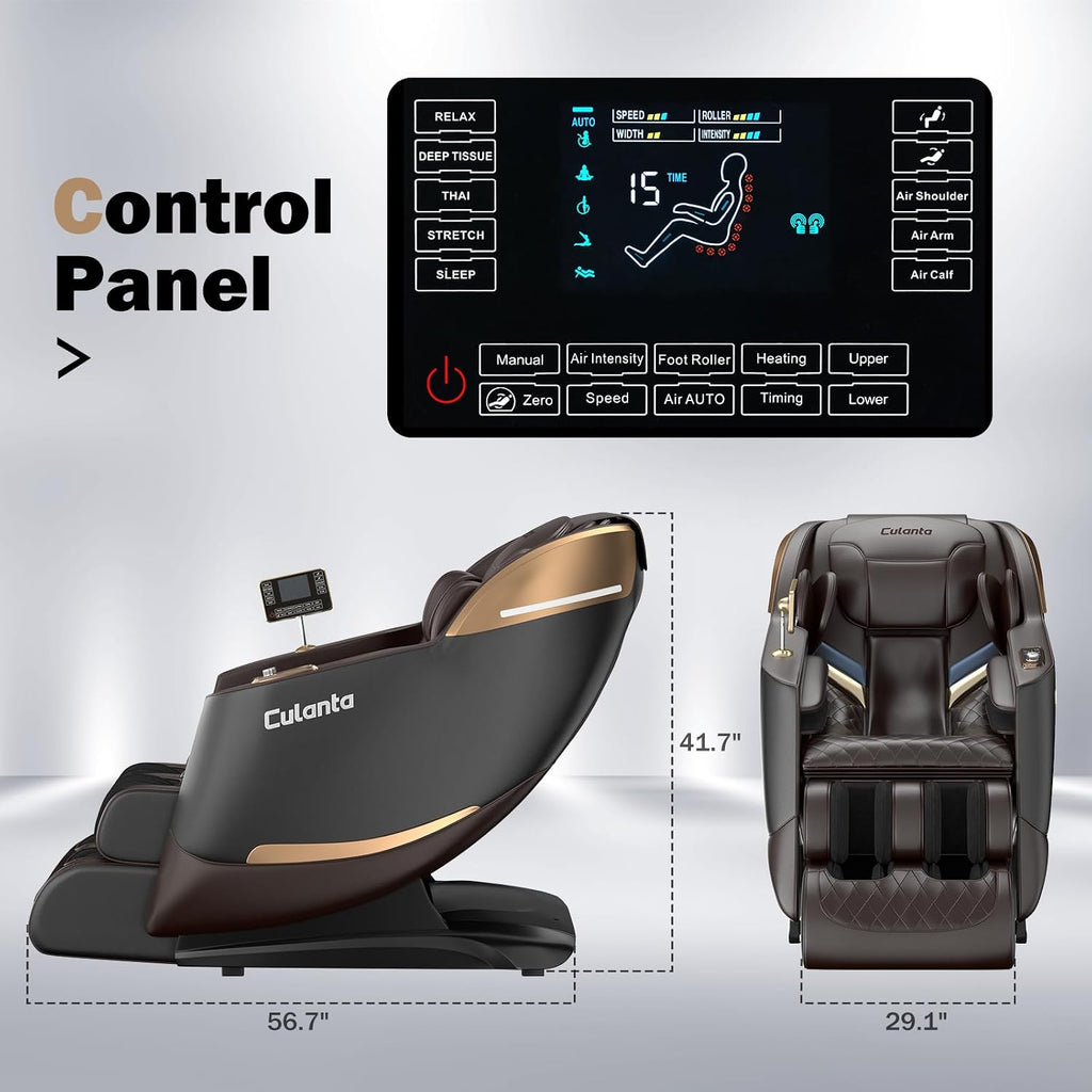 Massage Chair Full Body 53" SL-Track Zero Gravity Shiatsu, Brown | Full-Body Airbags, 5 Modes, 6 Techniques, Body