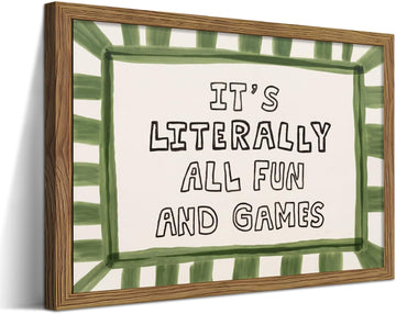 It'S Literally All Fun And Games Wall Art, Modern Neutral Inspirational Quote Canvas Wall Decor Painting, Mid Century
