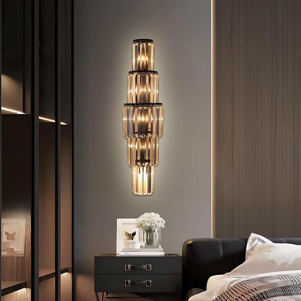 29.5 inch Modern Wall Sconce Crystal Vanity Wall Sconce Lighting 5-Light Black Wall Light Fixtures for Bedroom Living