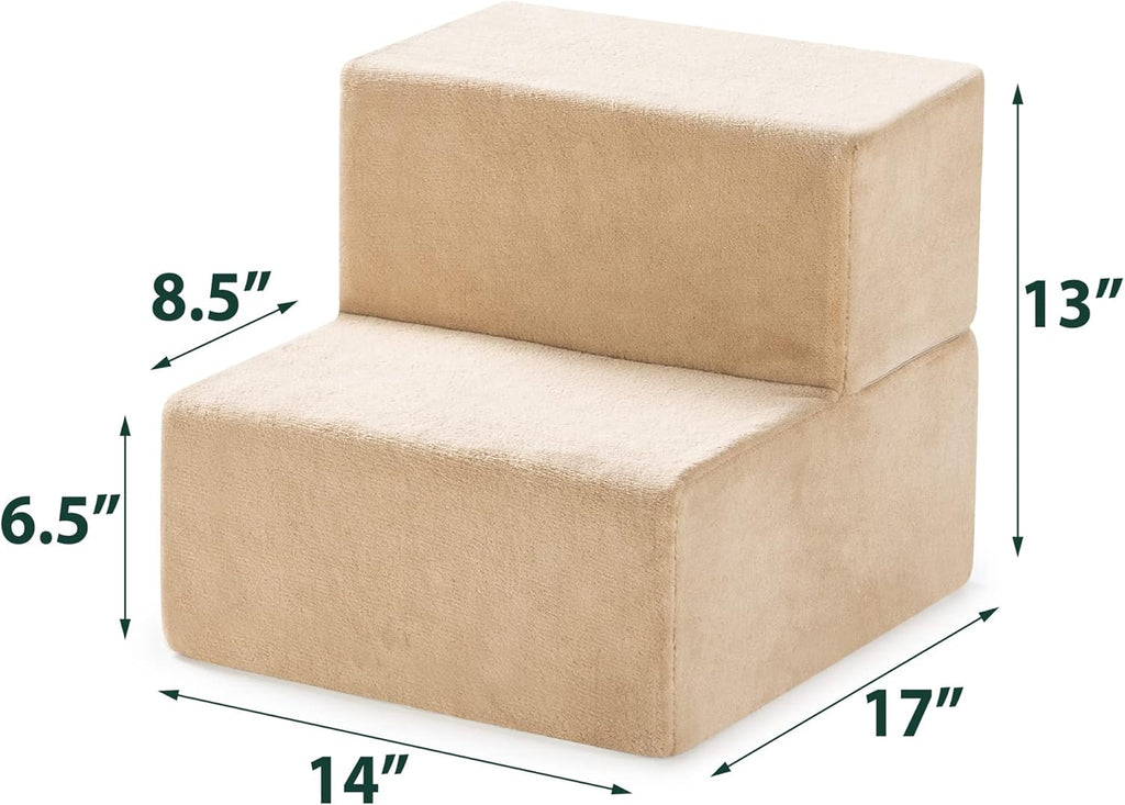 Foam 13 Inch 2-Step Step Pet Stairs / Pet Ramp for Cats and Dogs, Extra Small, Beige
