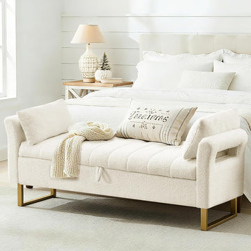 66" King Size Storage Bench End of Bed Benches with Storage | Bedroom Benches for Foot of Bed King with Gold Legs,2