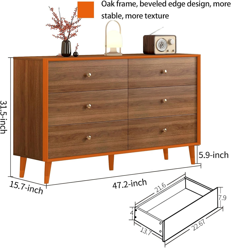 6-Drawer Dresser, Solid Wood Frame, Sturdy and Spacious Design, Modern Bedroom Storage Organizer, Multi-Functional