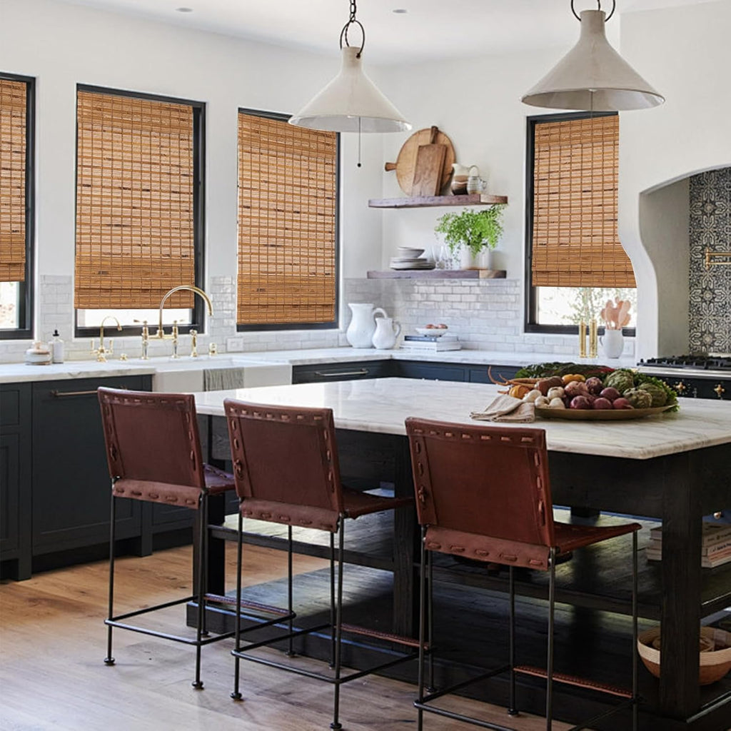 Cordless Bamboo Roman Shades, Roll Up Bamboo Window Shades for Interior Windows, Home and Garden, Light Filtering