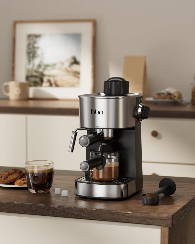 Espresso Machine, 3.5Bar Cappuccino & Latte Maker, 2-4 Cup Stainless Steel Coffee Machine with Milk Frother, 800W