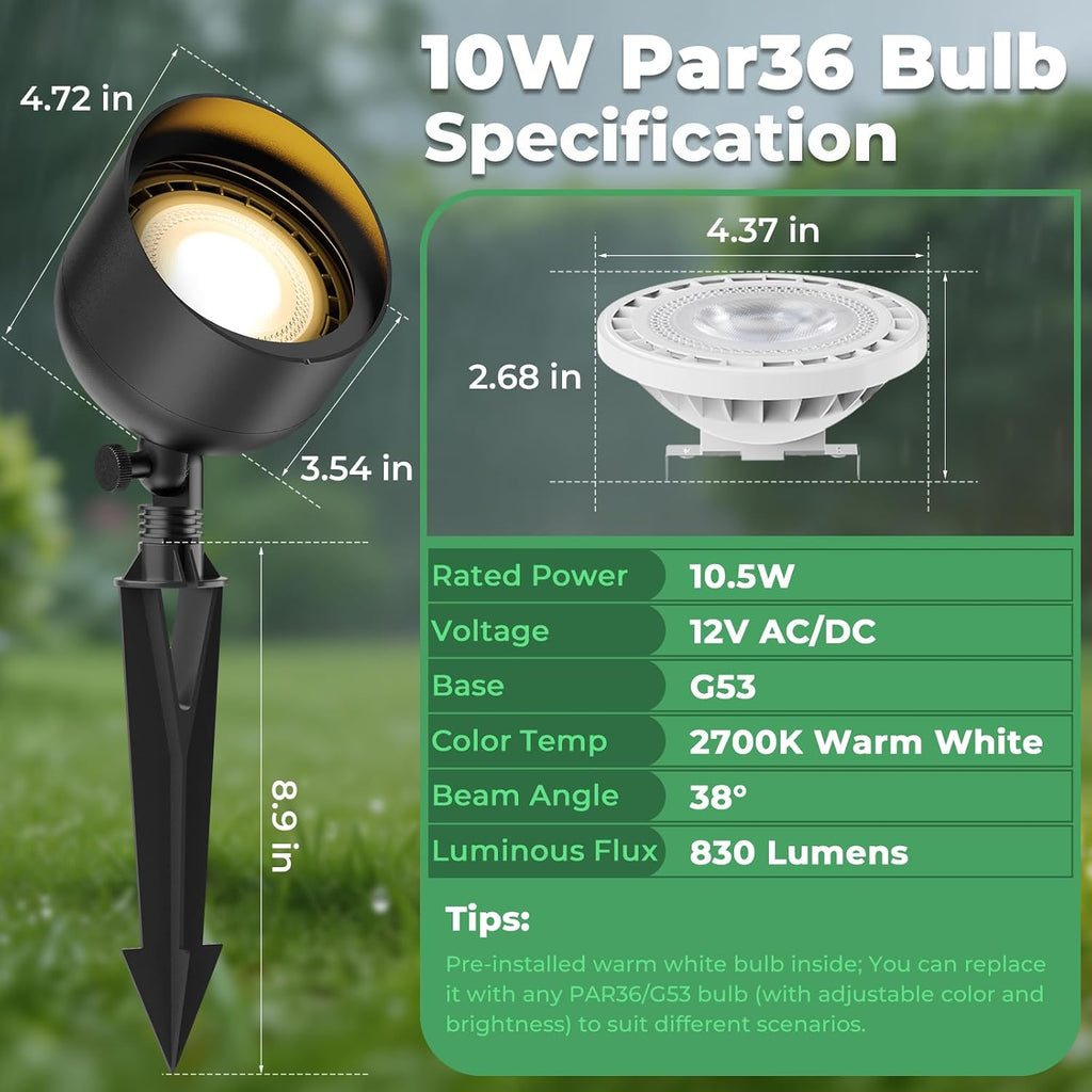 Low Voltage Landscape LED Flood Light, 12V Wide-Angle Outdoor Uplight for Bushes, Tree Canopy, Flagpole and Exterior