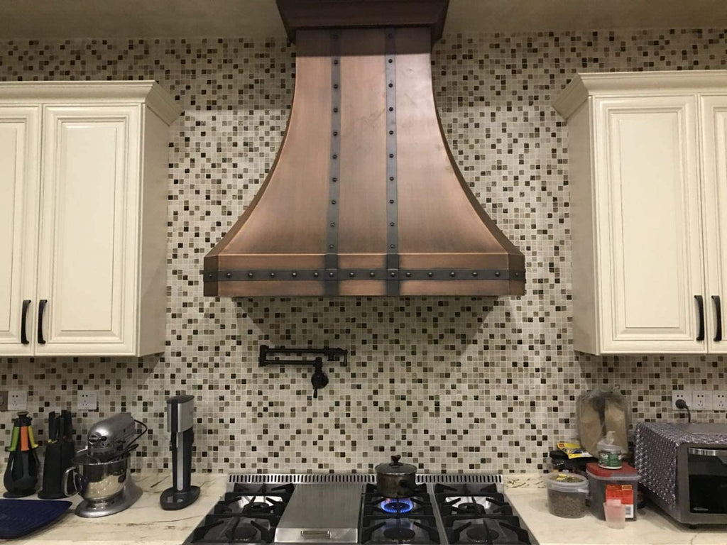 Copper Island Mount Range Hood LED Lights, Baffle Filters