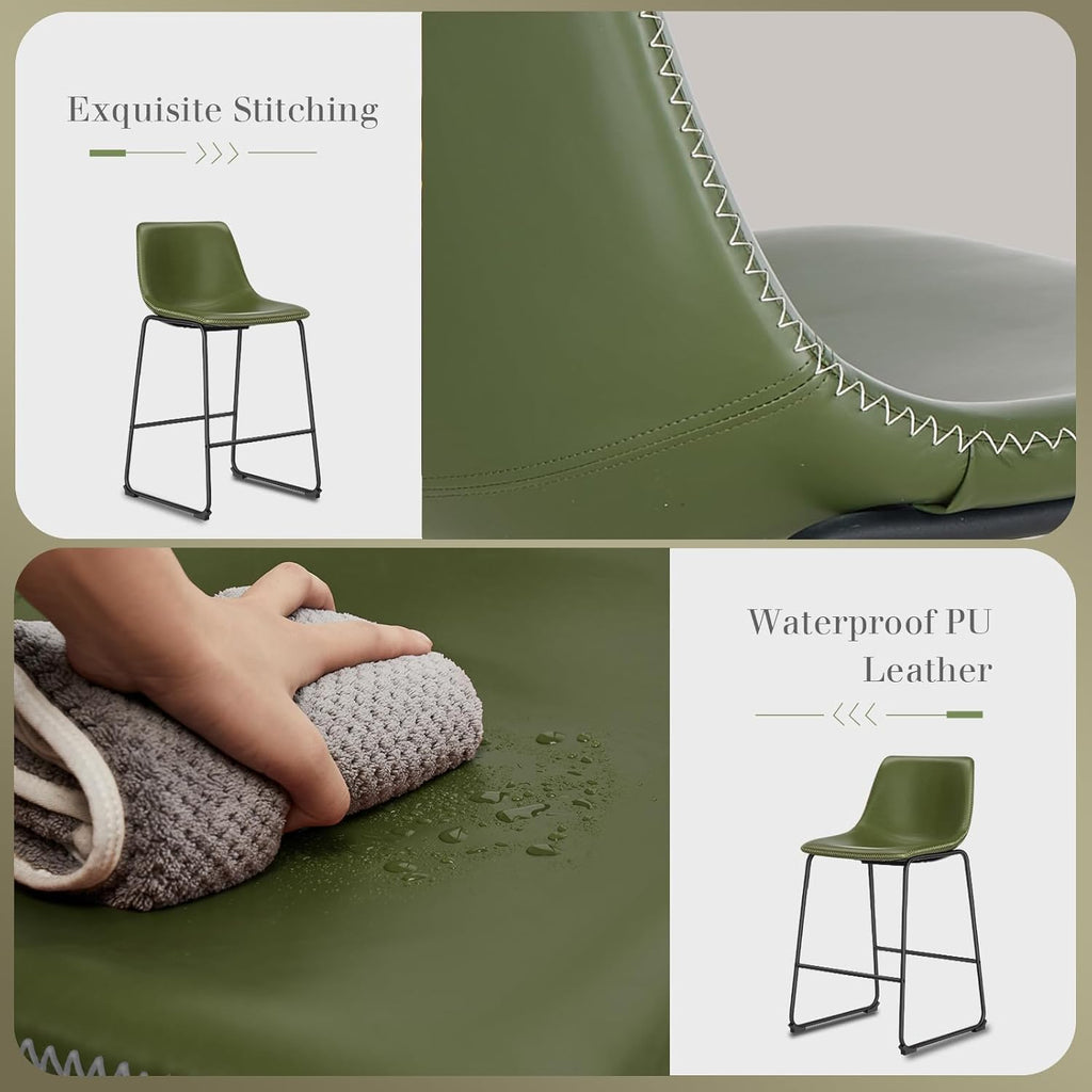 Bar Stools Set of 2, 26 Inch Counter Height Faux Leather Barstools with Back, Modern Metal Leg Bar Chairs