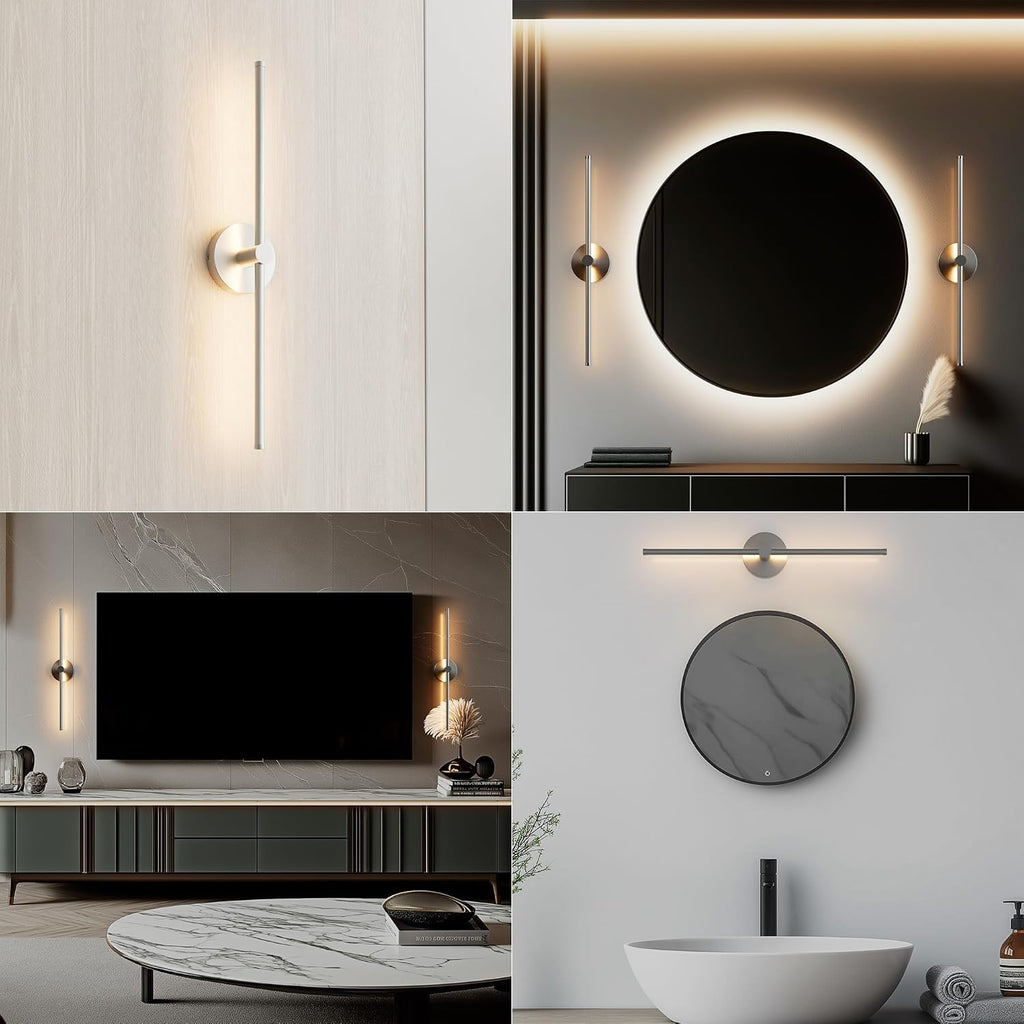24 Inch LED Indoor Linear Wall Sconces Set of Two, 3CCT Switchable, Brushed Nickel, Hardwired and Wall Mounted