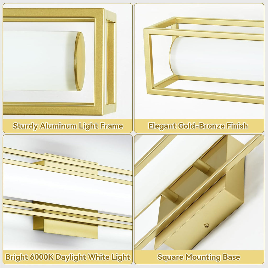 6000K Dimmable Bathroom Vanity Light, 26.2in Brushed Gold Bathroom Light Fixtures, 12W LED Bathroom Lights Over