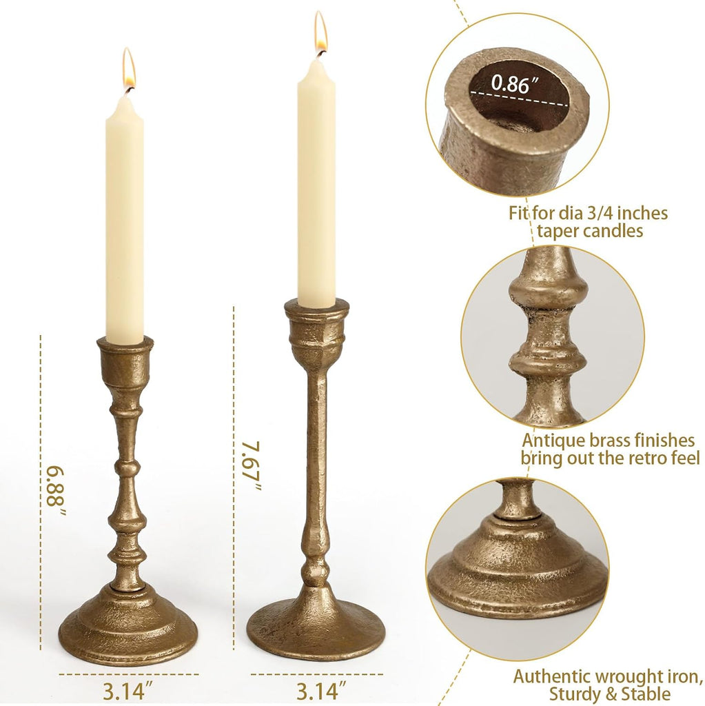 Iron Taper Candle Holder - Set of 2 Decorative Candle Stand - Candlestick Holder for Wedding, Dinning, Party