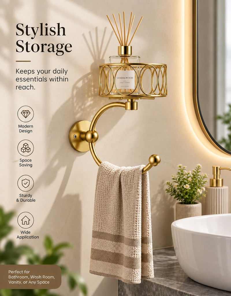 Hand Towel Holder Wall, Towel Hook with Candle Holder Decor, Wall Mounted Towel Hook with Cut Candle Holder, Vintage
