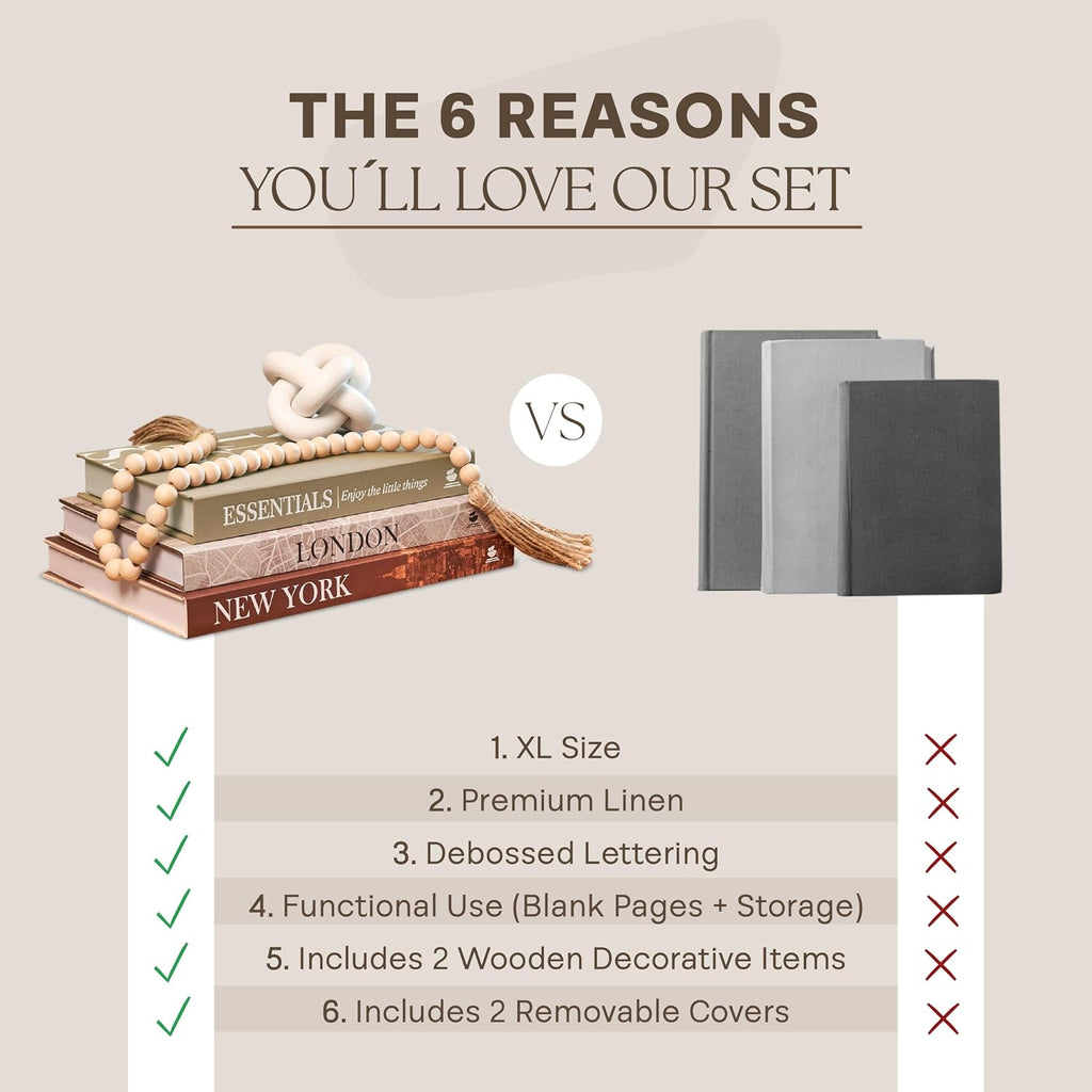 Linen Decorative Books Decor - Aesthetic Set of 3 Beige Fake Books for Coffee Table Decor with Faux Book Box Storage