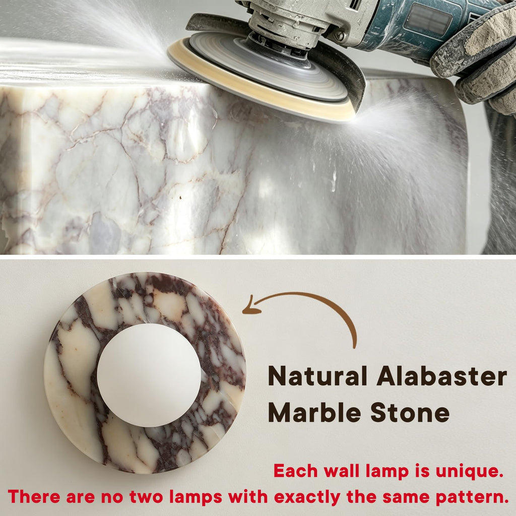 7.9" Natural Marble Wall Sconce, 1-Light Modern Alabaster Wall Lamp