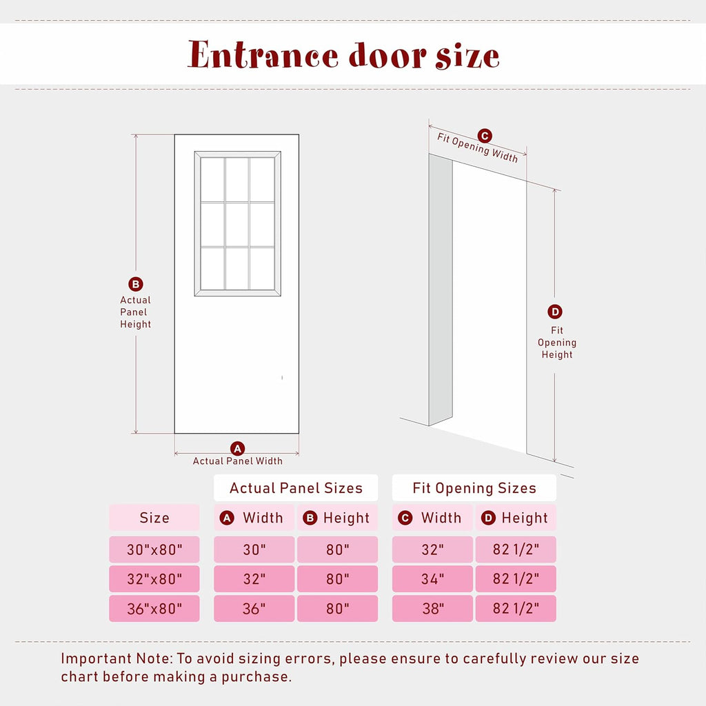 Entry Door, 30" x 80", 6-Panel Clear Glass Front Door, Solid Wood & MDF Exterior Doors, Waterproof Primed, Easy DIY