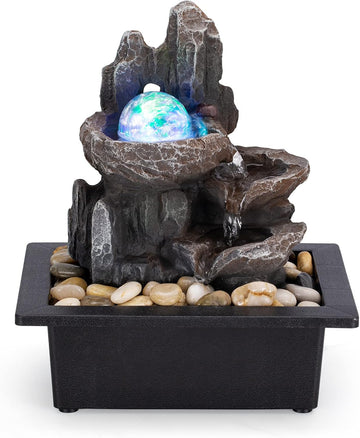 Tabletop Fountain Rotating Ball Rock Waterfall Fountain Office Tabletop Fountains Decor Includes Many Natural River
