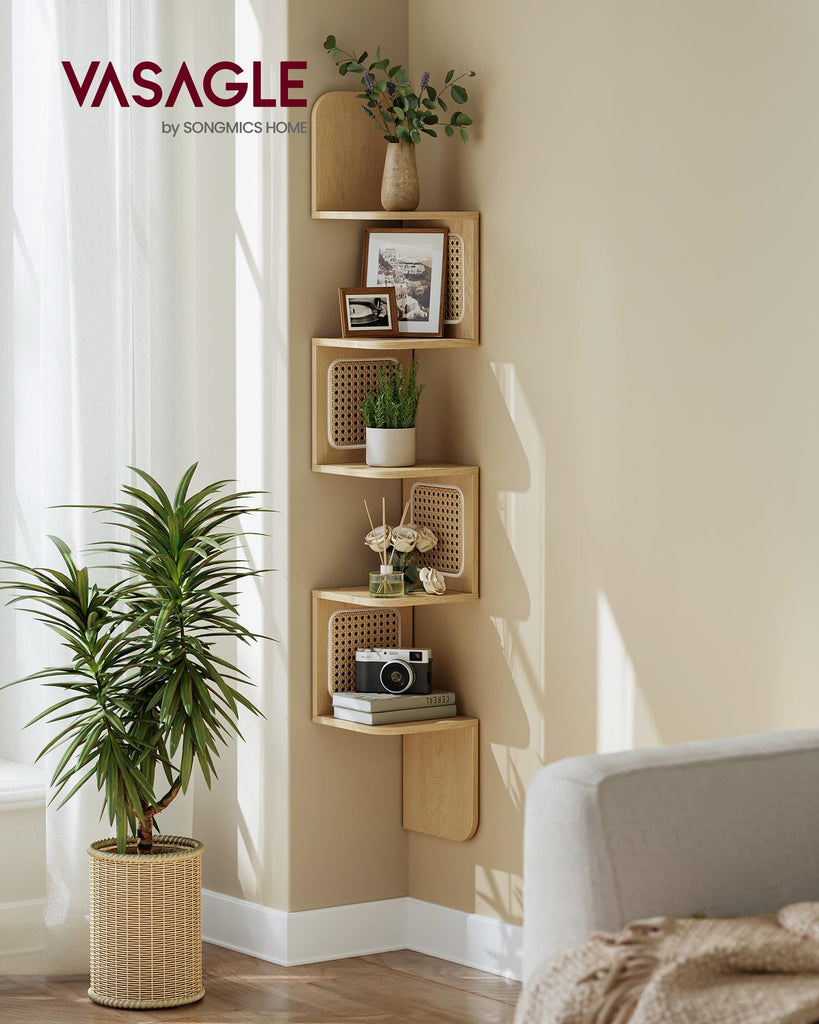 5-Tier Corner Shelf, Wall Mounted Floating Shelf, Boho Wall Decor
