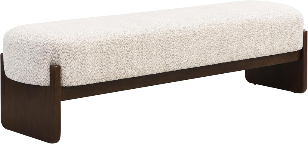 Arden Minimalist Style Rectangular Loop Yarn Fabric Ottoman Bench, Rubberwood Frame, Entryway Bench, Living Room Sofa