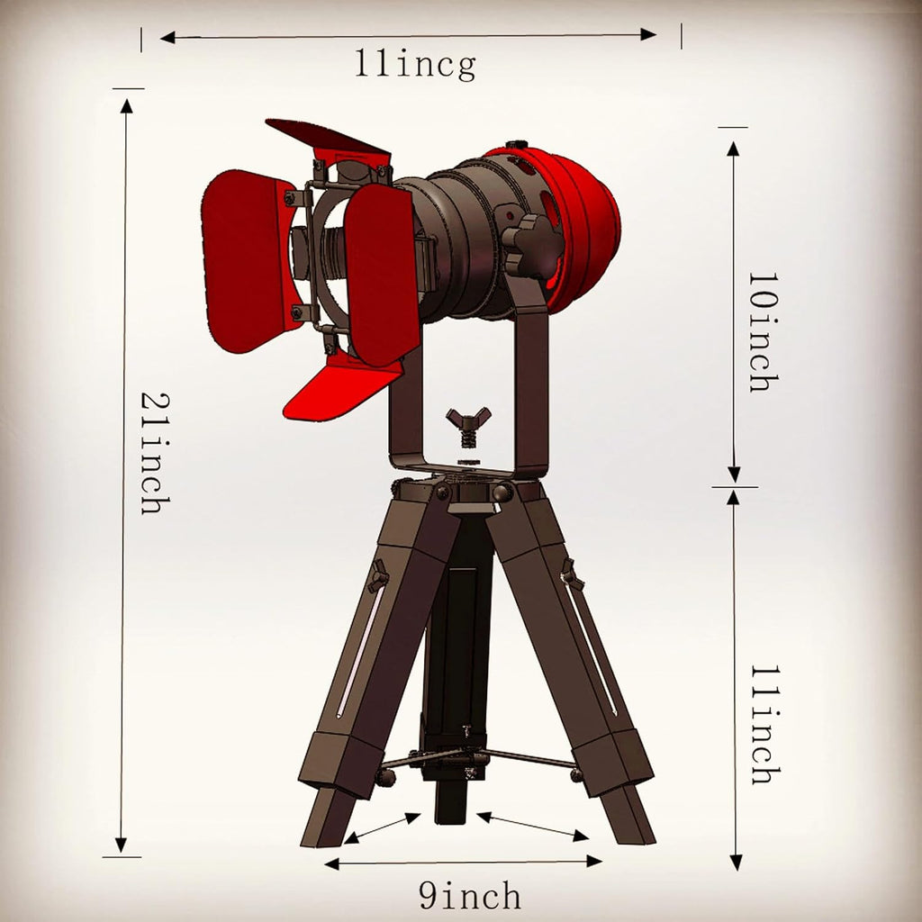 Vintage Black w/Red Retro Tripod Adjustable Table lamp,Nautical Teatre Retro Spotlight