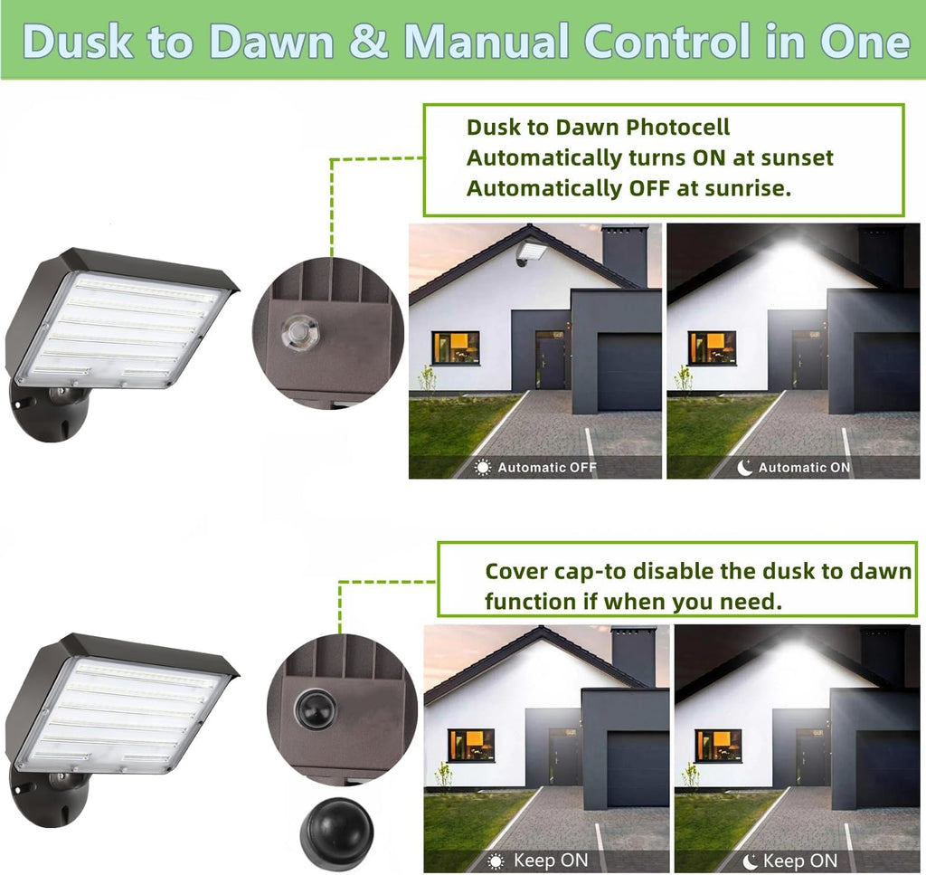 Dusk to Dawn Outdoor 100W LED Flood Light with Knuckle (Plate Included), 14000LM 1000W Equiv., 100-277V 5000K,ETL