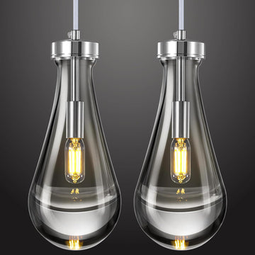 Raindrop Pendant Lights Kitchen Island Set of 2 Teardrop Chrome Hanging Light Fixtures Clear Solid Glass Pendant Light Modern Chandeliers for Dining Room Porch Corridor Living Room