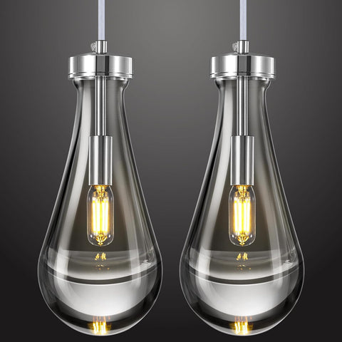 Raindrop Pendant Lights Kitchen Island Set of 2 Teardrop Chrome Hanging Light Fixtures Clear Solid Glass Pendant Light Modern Chandeliers for Dining Room Porch Corridor Living Room A121-B0BN144WF8