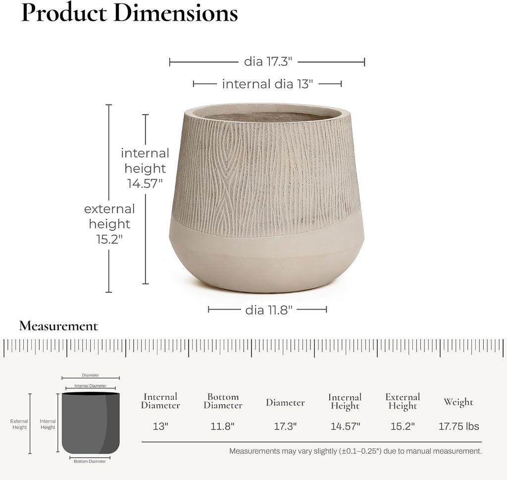 17" Round Planters for Indoor Plants, Blended Tan Large Plant Pot | Planter with Drainage Hole and Rubber