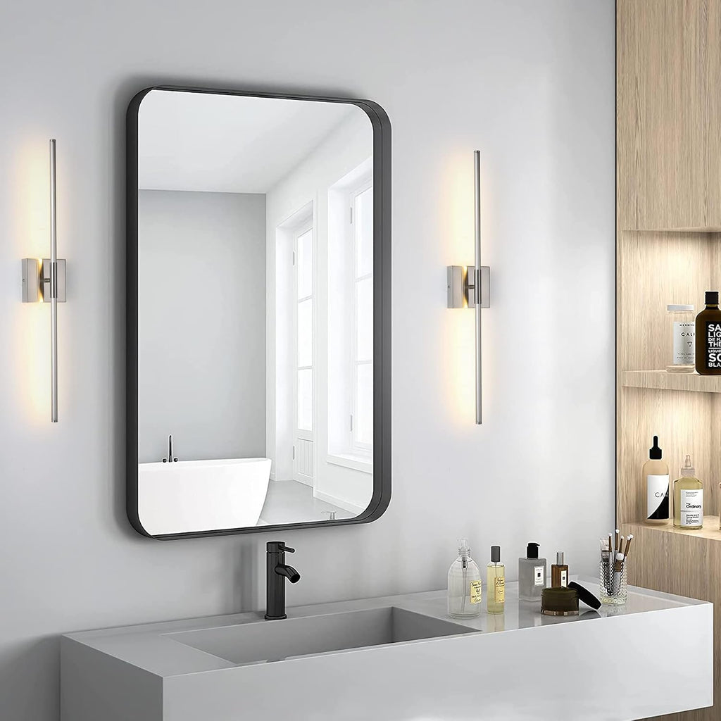 Modern Minimalist LED Bathroom Sconce, Brushed Nickel, 27.8" x 4.3" x 3.4"