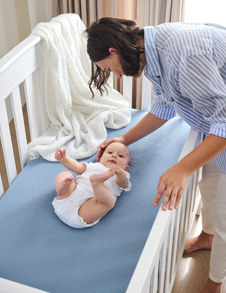 Crib Sheets 52"x28", 2 Pack Muslin Crib Sheets for Baby Nursery | Soft Breathable Cotton Crib Sheets Girl Boys, 360°