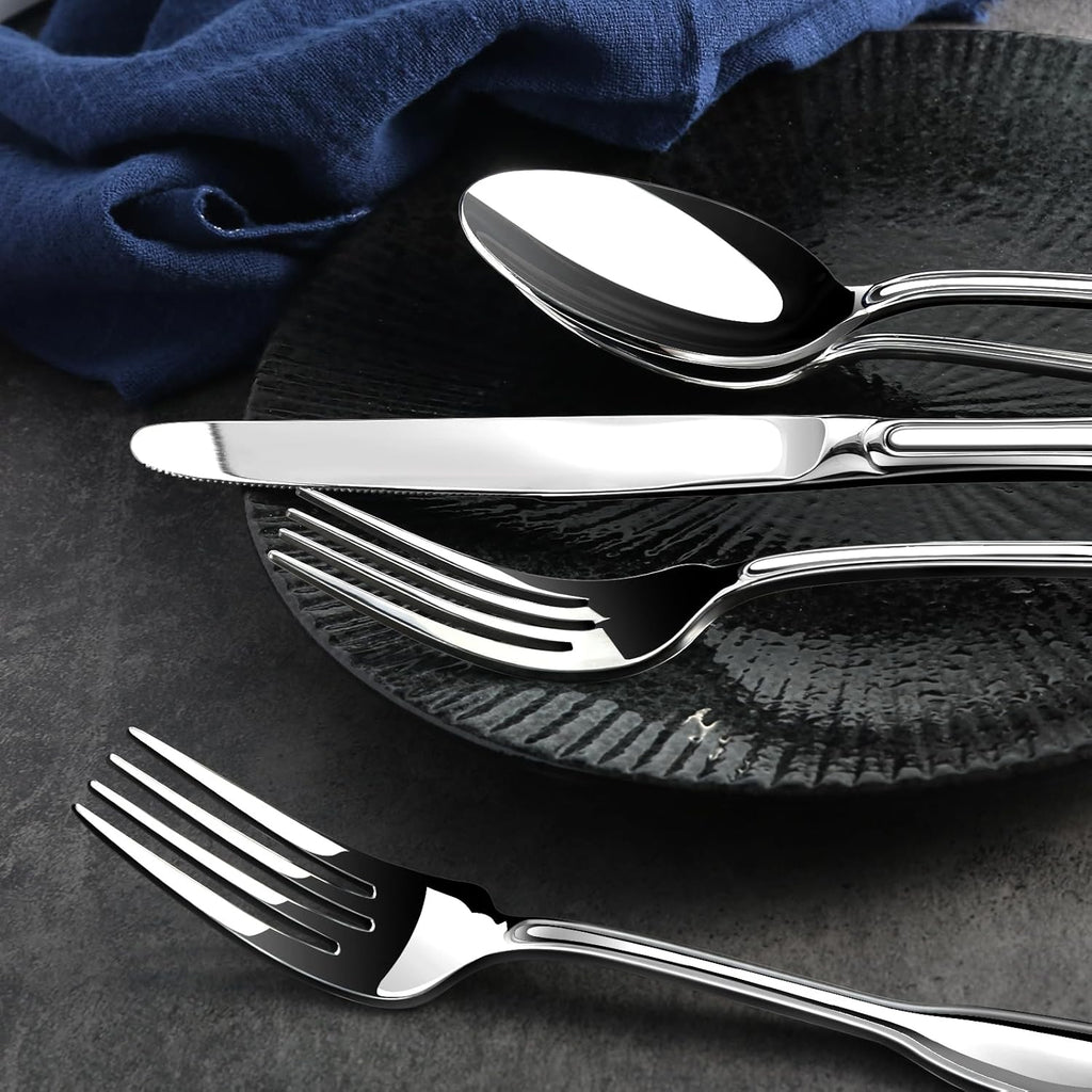 Silverware Set for 8, Stainless Steel Cutlery Set with Wide Handles