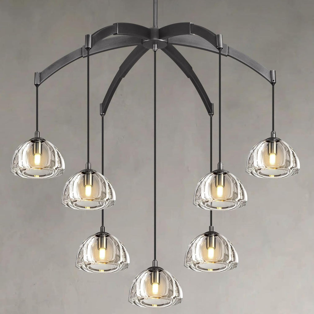 Modern Chandeliers, Large Arc Chandelies for Living Room, Black Round High Ceiling Chandelier for Dining Room, 7-Light Living Room Light Fixture 34" Pendant Light Chandelier for Staircase Bedroom A127-B0F7K8BPH4