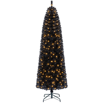 7 FT Pre-Lit Black Christmas Tree, Artificial Halloween Tree