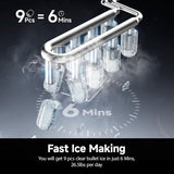 Ice Maker Countertop with Carry Handle, 9 Cubes Ready in 6 Mins, 26.5lbs/24H, Self-Cleaning, 2 Sizes of Bullet Ice