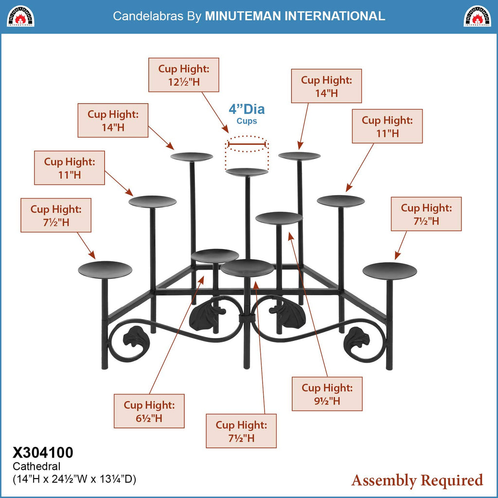 International Cathedral Wrought Iron Hearth Fireplace Candelabra