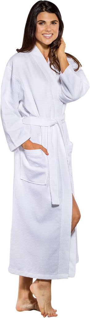 100% Turkish Cotton White Waffle Kimono Unisex Spa Robe